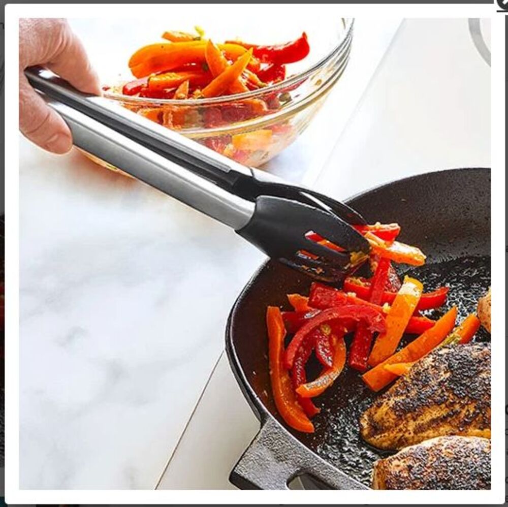Pampered Chef Large 12” Chef’s Tongs 2955 Stainless Steel & Silicone New